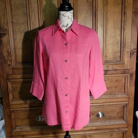 Chico's Womens 100% Linen Button Up Top Collar 3/4 Sleeves Sz 0 (Small 4) - Picture 8 of 10